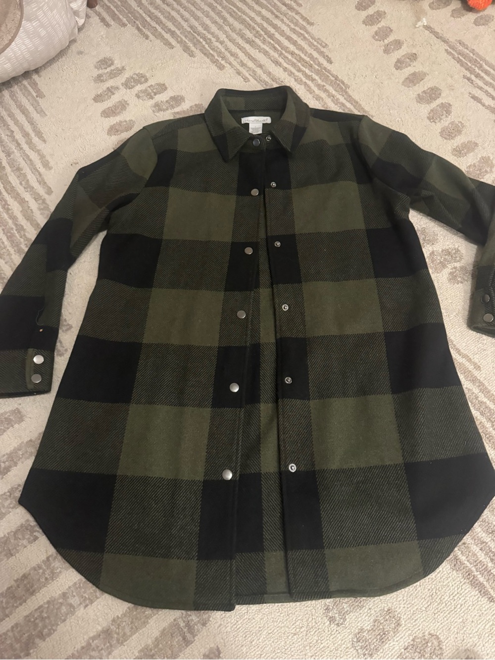 KEREN hart Olive and Black Plaid Utility Shacket